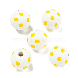 Printed Wood European Beads, Round with Dot Pattern, Gold, 15.5~16mm, Hole: 4~4.5mm(WOOD-G022-18B)
