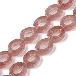 Natural Strawberry Quartz Beads Strands, Hollow Flat Oval, Number Zero Beads, 12x10x3.5~4mm, Hole: 1.2mm, about 20pcs/strand, 9.61''(24.4cm)(G-M439-A11-01)