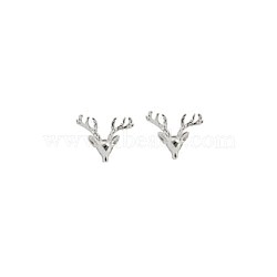 925 Sterling Silver Stud Earrings, Deer Head, Silver(EJEW-BB46821-A)