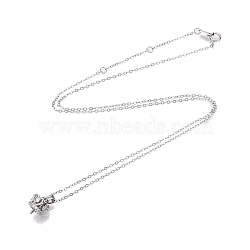 Rhodium Plated 925 Sterling Silver Clear Cubic Zirconia Crown Pendant Cable Chain Necklace Making, for Half Drilled Beads, with 925 Stamp, Platinum, 18.03 inch(45.8cm), Pendants: 9x8mm, Pin: 0.8mm(STER-T007-105P)