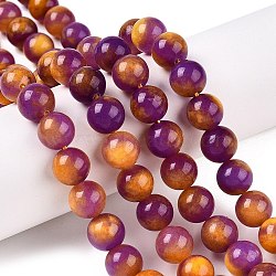 Dyed Natural White Jade Beads Strands, Two Tone, Round, Sandy Brown, 10x10mm, Hole: 1mm, about 38~39pcs/strand, 14.96~15.6''(38~39cm)(G-T138-10mm-210-22)