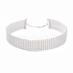 7 Row Crystal AB Rhinestone Choker Necklace, Wide Rhinestone Necklace for Women, Platinum, 12.4 inch(31.5cm)(NJEW-F289-01A-P)
