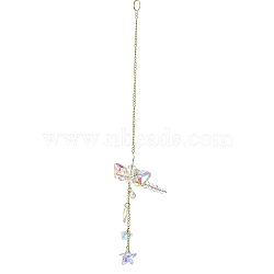 Glass Rectangle Hanging Suncatchers, Star Tassel for Window Garden Decorations, Dragonfly, 290mm(HJEW-P018-B01)