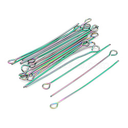 304 Stainless Steel Eye Pins, Rainbow Color, 30x3.5x0.6mm, Hole: 2mm, about 30pcs/bag(KK-T030-LA850-30X30)