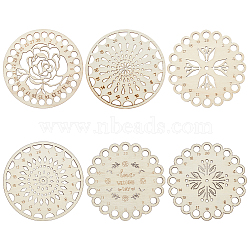 6Pcs 6 Styles Flat Round/Flower Wood Sewing Cross Stitch Embroidery Thread Storage Organizers, PapayaWhip, 140~149x2~2.5mm, 1pc/style(AJEW-GO0001-68)