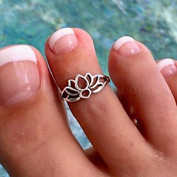 Hollow Out Lotus Flower Alloy Toe Rings, Platinum, Inner Diameter: 14mm(FS-WGB7AA3-01)