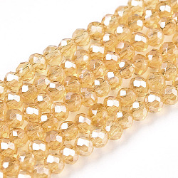Electroplate Glass Beads Strands, Pearl Luster Plated, Faceted, Rondelle, Moccasin, 3x2mm, Hole: 0.8mm, about 150~155pcs/strand, 15~16 inch(38~40cm)(EGLA-A034-T2mm-A01)