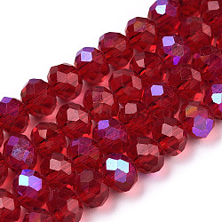 Electroplate Glass Beads Strands, Half Rainbow Plated, Faceted, Rondelle, FireBrick, 6x5mm, Hole: 1mm, about 85~88pcs/strand, 16.1~16.5 inch(41~42cm)(EGLA-A034-T6mm-L20)