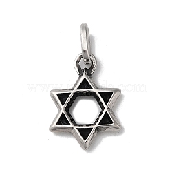 304 Stainless Steel Pendants, Star of David Charm, Antique Silver, 27.5x19.5x3.5mm, Hole: 9x5mm(STAS-D014-21AS)