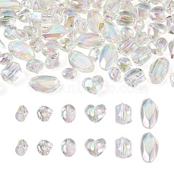 90Pcs 6 Style UV Plating Transparent Rainbow Iridescent Acrylic Beads, Heart & Nuggets & Oval, Clear AB, 14.5~28x12~19.5x7~14mm, Hole: 1.5~2mm, 15pcs/style(OACR-CW0001-04)