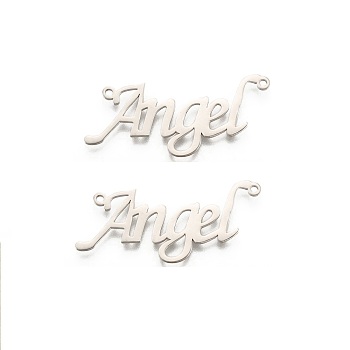 304 Stainless Steel Pendants, Word Angel, Stainless Steel Color, 12x28x1mm, Hole: 1mm