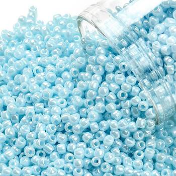 TOHO Round Seed Beads, Japanese Seed Beads, (124) Opaque Luster Pale Blue, 11/0, 2.2mm, Hole: 0.8mm, about 1110pcs/bottle, 10g/bottle