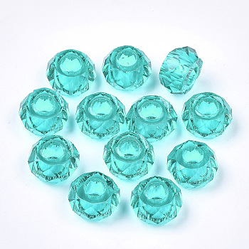 Transparent Resin Beads, Large Hole Beads, Faceted, Rondelle, Dark Turquoise, 14x8mm, Hole: 5.5mm