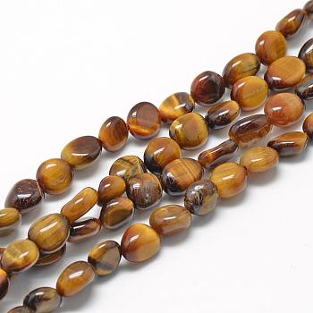 Natural Tiger Eye Beads Strands, Oval, 8~15x7~12x4~12mm, Hole: 1mm, about 30~45pcs/strand, 15.7 inch