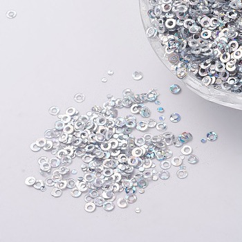 Ornament Accessories Plastic Paillette/Sequins Beads, Ring, Silver, 2x0.1mm, Hole: 0.8mm