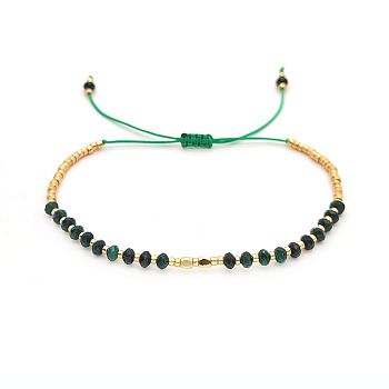 Round Natural Green Onyx Agate Beaded Braided Bead Bracelets, Janpanese Miyuki Glass Seed Bead Bracelets for Women