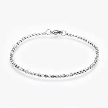 304 Stainless Steel Box Chain Bracelets, with Lobster Claw Clasps, Stainless Steel Color, 8-1/4 inch(21cm), 2.5mm