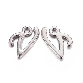 Platinum Plated Alloy Letter Pendants, Rack Plating, Letter.V, 13x8x2mm, Hole: 1.5mm