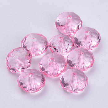 Transparent Acrylic Beads, Faceted, Rondelle, Pink, 10x6mm, Hole: 1.6mm, about 1290pcs/500g