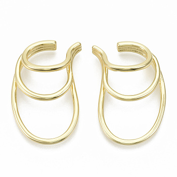 Brass Cuff Earrings, Split Earrings, Nickel Free, Real 18K Gold Plated, 35x23x10mm, Inner Diameter: 10x13mm