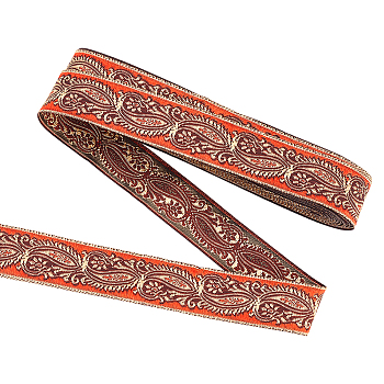 Ethnic Style Embroidery Polyester Ribbons, Garment Accessories, Floral Pattern, Orange Red, 1 inch(24mm)