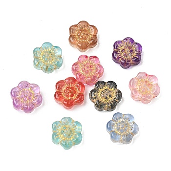 Handmade Lampwork Beads, Golden Metal Enlaced, Plum Blossom, Mixed Color, 12x13x5mm, Hole: 1mm