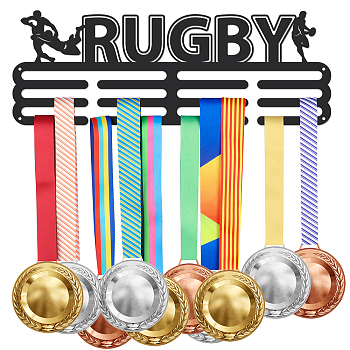 Fashion Iron Medal Hanger Holder Display Wall Rack, with Screws, Rugby Pattern, 150x400mm