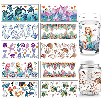 PVC DIY Heat Transfer Paper, for UV Sublimation Cup, Mermaid, 110x240mm, 10 style, 1pc/style, 10pcs/set