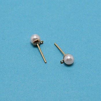 Iron Stud Earring Findings, with Acrylic Imitation Pearl Beads and Loop, Light Gold, 17x6.5mm, Hole: 0.8mm, Pin: 0.8mm