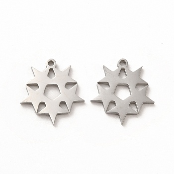 304 Stainless Steel Pendants, Star Charms, Stainless Steel Color, 16.5x15.5x1.4mm, Hole: 1.4mm