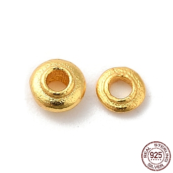 925 Sterling Silver Beads, Flat Round, Matte Gold Color, 3x1mm, Hole: 1.2mm