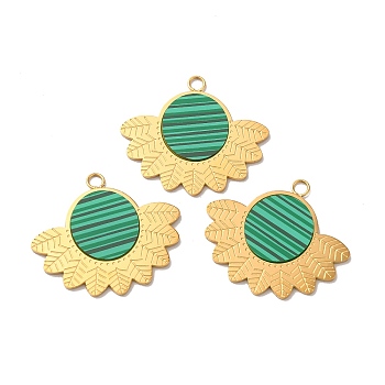 Synthetic Malachite Pendants, Leaf Charms, with Ion Plating(IP) 304 Stainless Steel Findings, Golden, 21x24x1mm, Hole: 2mm