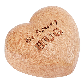 Beech Wood Display Decorations, Special Hand Holding Gift, Heart with Word Be Strong HUG, Dark Goldenrod, 54x59.5x27.5mm