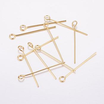 Brass Eye Pin, Long-Lasting Plated, Real 18K Gold Plated, Cadmium Free & Nickel Free & Lead Free, Golden, 25mm, Pin: 0.5mm