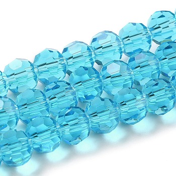 Transparent Glass Beads, Faceted(32 Facets), Round, Cyan, 6mm, Hole: 1mm, about 98pcs/strand, 20.47 inch(52cm)