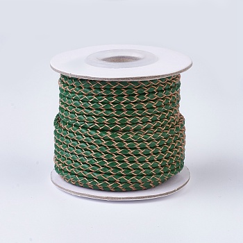 Braided Leather Cords, Round, Dark Green, 3mm, about 10yards/roll