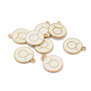 (Defective Closeout Sale: Yellowing) Alloy Enamel Pendants, Flat Round with Constellation, Virgo, 21x17.5x2mm, Hole: 2mm