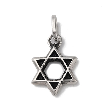 304 Stainless Steel Pendants, Star of David Charm, Antique Silver, 27.5x19.5x3.5mm, Hole: 9x5mm