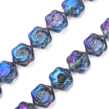 Electroplate Glass Beads Strands, AB Color, Flower, Cornflower Blue, 16x14.5x7.5mm, Hole: 1mm, about 40Pcs/strand, 24.80 inch(63cm)