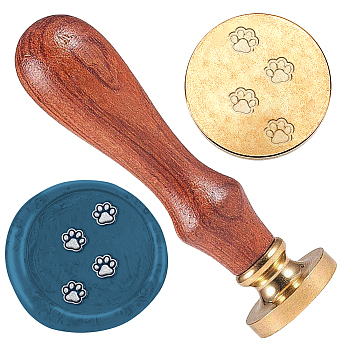 Wax Seal Stamp Set, 1Pc Golden Tone Sealing Wax Stamp Solid Brass Head, with 1Pc Wood Handle, for Envelopes Invitations, Gift Card, Paw Print, 83x22mm, Stamps: 25x14.5mm