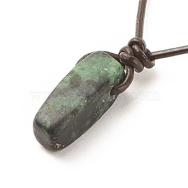 Natural Ruby in Zoisite Nugget Pendant Necklace with Cowhide Leather Cord(NJEW-JN03882-05)-5