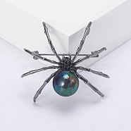 Spider with Plastic Pearl Pins, Alloy Brooches for Girl Women Gift, Gunmetal, 49x40mm(PW-WG19805-02)
