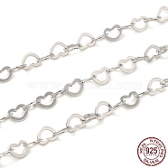 Rhodium Plated 925 Sterling Silver Heart Link Chains, Soldered, Platinum, 3x4x0.5mm(STER-NH0001-28B-P)
