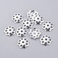 201 Stainless Steel Bead Caps, Multi-Petal, Flower, Silver, 10x1.5mm, Hole: 1.6mm(STAS-K210-02S)