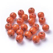 Dyed Natural Wood Beads, Round, Lead Free, Dark Orange, 12x11mm, Hole: 4mm, about 1800pcs/1000g(WOOD-Q006-12mm-09-LF)