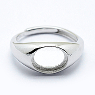 925 Sterling Silver Finger Ring Components, Adjustable, Oval, Platinum, Size 8 (18mm), 2mm wide, Tray: 10x8mm(STER-G027-02P)