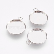 304 Stainless Steel Pendant Cabochon Settings, Plain Edge Bezel Cups, Flat Round, Stainless Steel Color, Tray: 12mm, 15.5x12.5x1mm, Hole: 1.8mm(STAS-I097-055-02P)