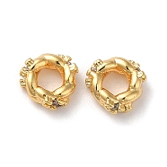 Brass Micro Pave Cubic Zirconia Beads, Twist Ring, Real 18K Gold Plated, 6x2mm, Hole: 2.5mm(KK-P239-29B-G)