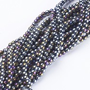 Glass Beads Strands, Round, Black, AB Color Plated, The beads about 4mm in diameter, hole: 1mm, about 80pcs/strand, about 13 inch/strand(GR4mm27Y-AB)