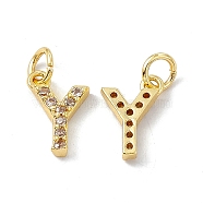 Real 18K Gold Plated Brass Micro Pave Clear Cubic Zirconia Charms, with Jump Ring, Letter.Y, 12x8x2.5mm, Hole: 3.4mm(KK-E068-VB452-Y)